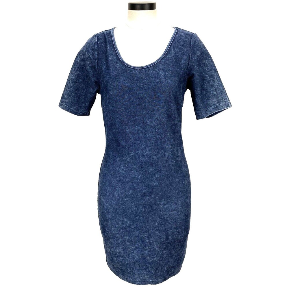 Marilyn Monroe Pencil Dress Women's Size L Short Sleeve Stretch Denim Keyhole